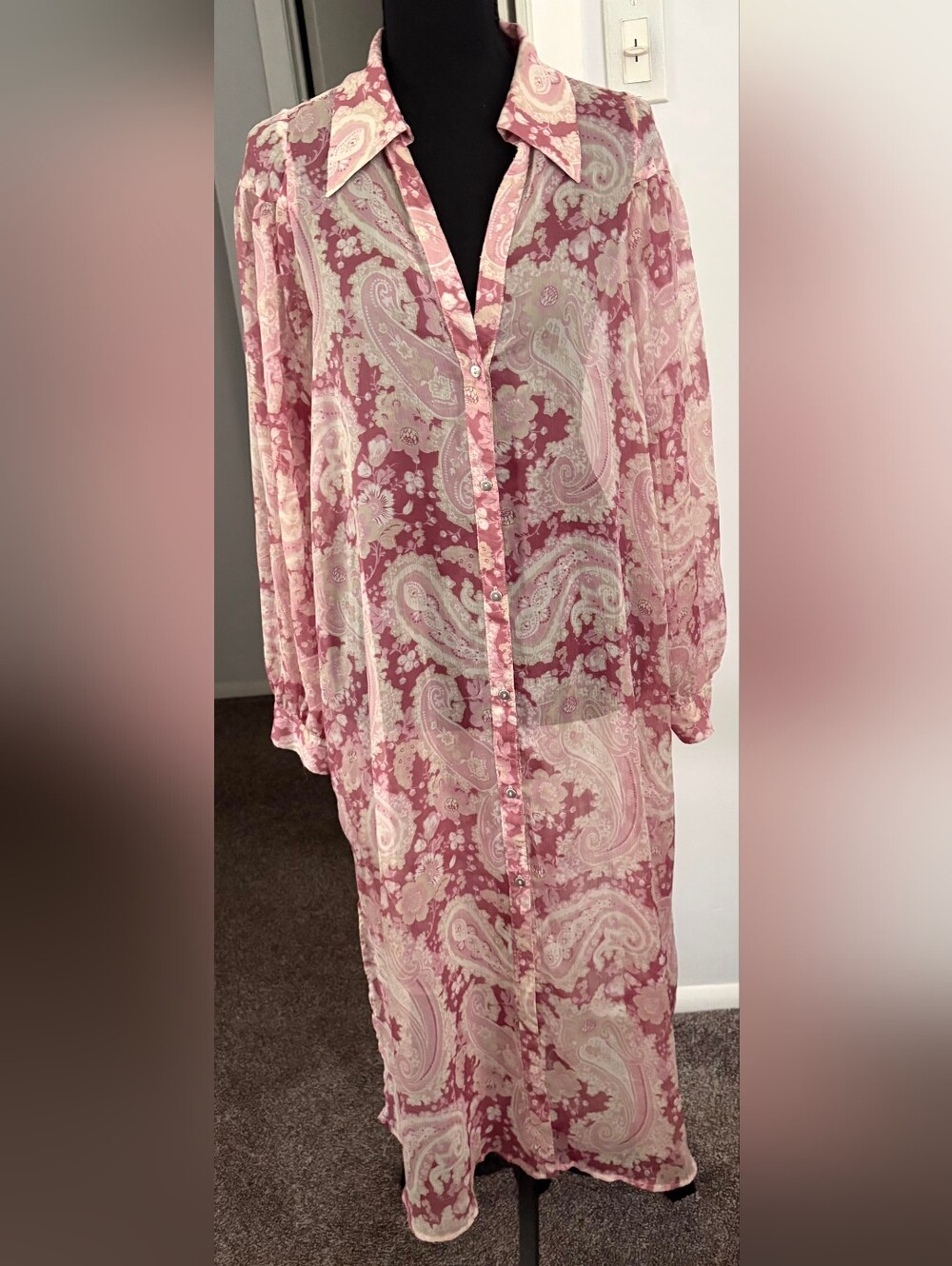 Zara Pink Floral Chiffon-Like Lined Sheer Dress